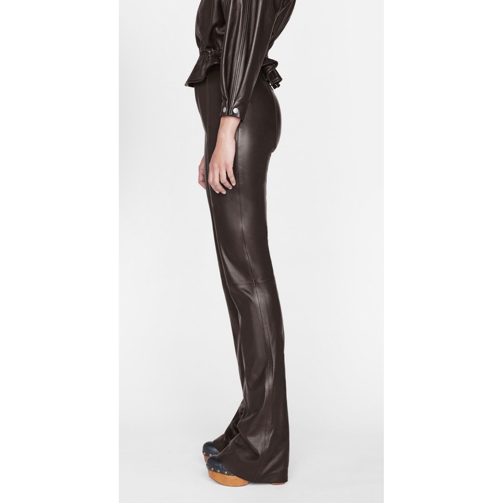 FRAME Seamed‎ Leather Trouser Espresso Lamb Leather Size 4 New - Picture 3 of 12